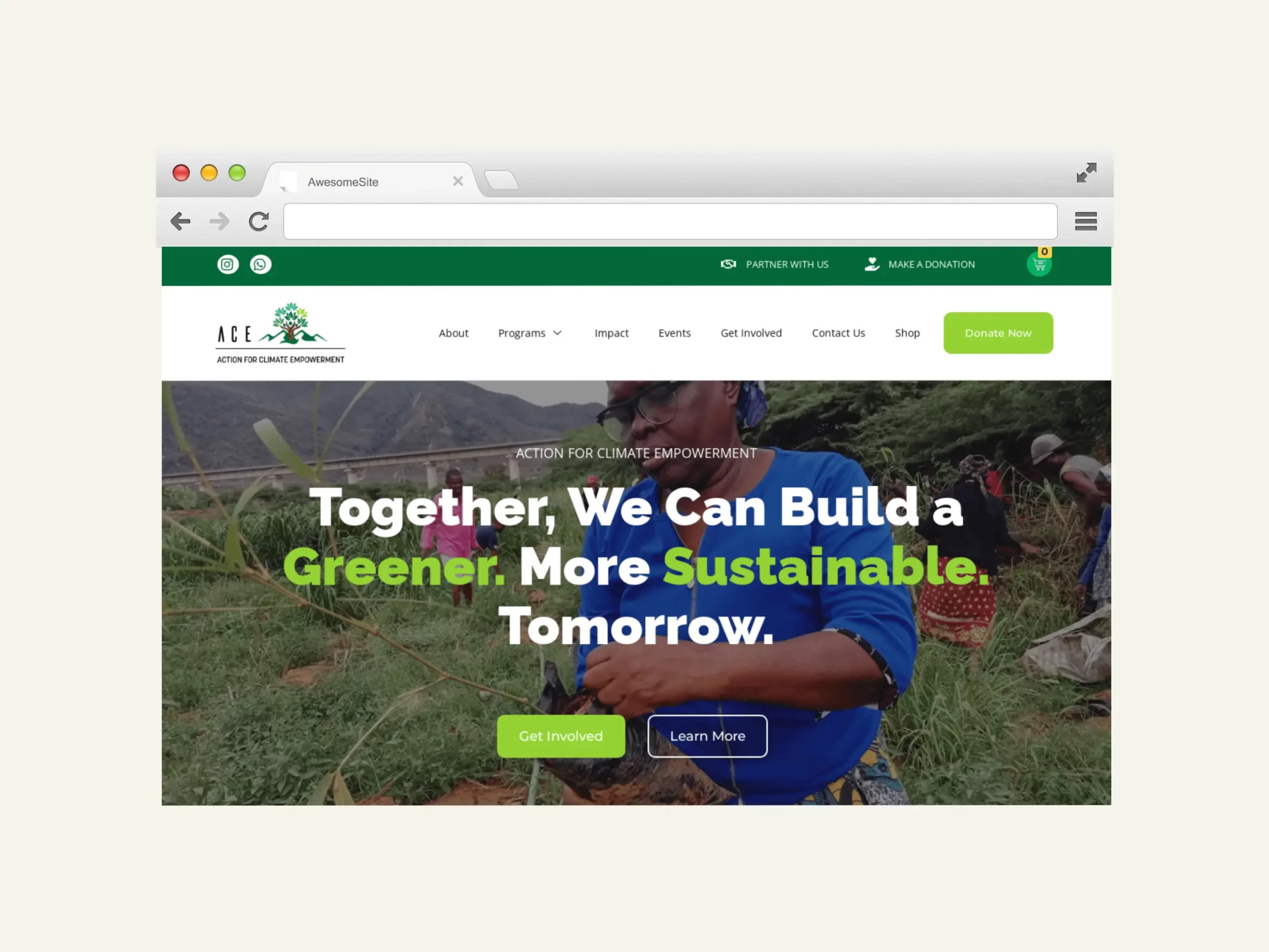 ACE Kenya website mockup for its climate-action platform.