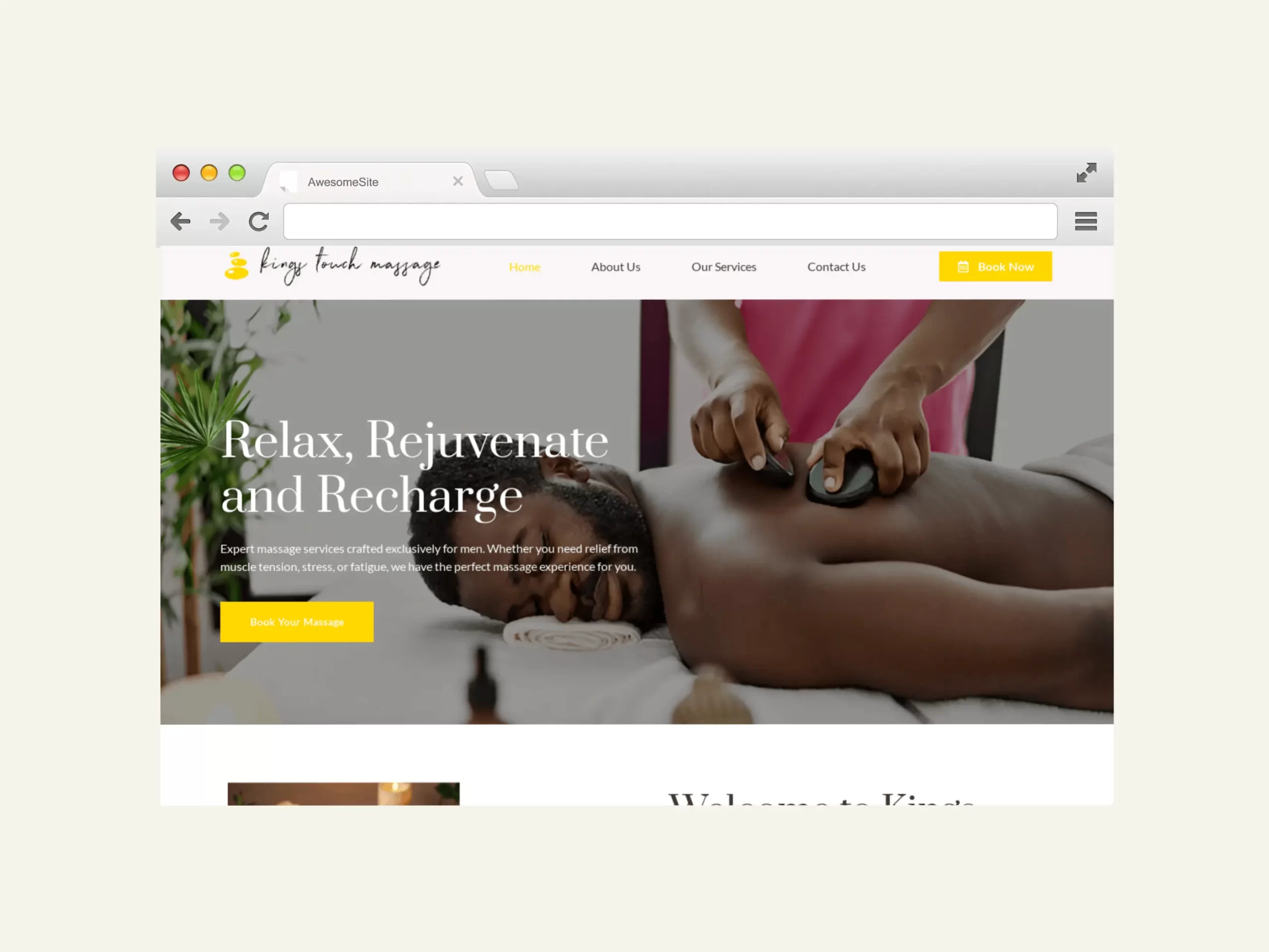 King's Touch Massage booking website mockup.