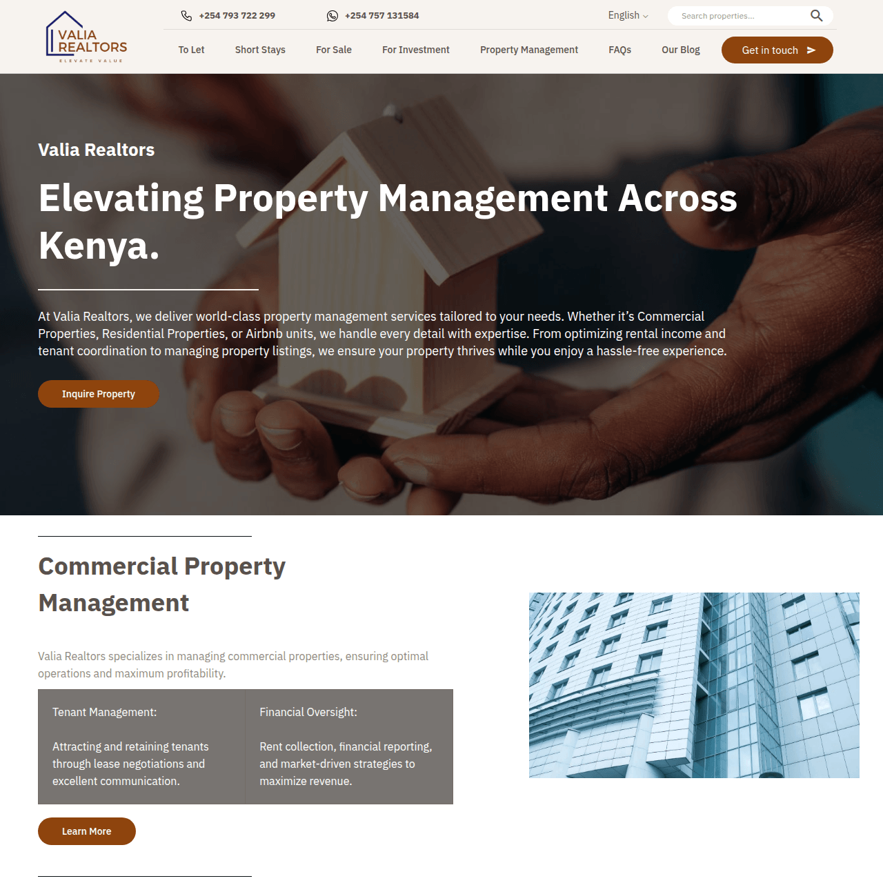 Valia Realtors property portal mockup.